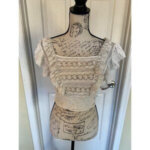 Free People Flutter Sleeve Cropped Bohemian Square Neck Top Size Small